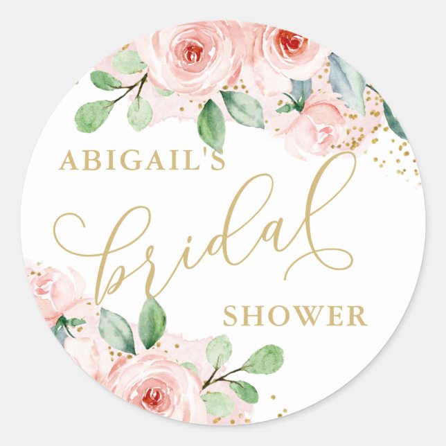 Rosa und goldene Flora, Brautparty Gefälligkeitsta Runder Aufkleber (Vorderseite)