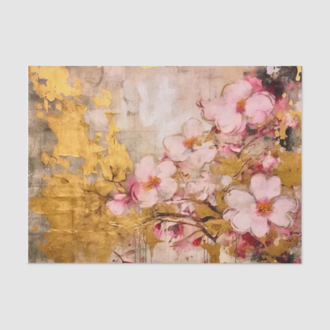 Rosa und goldene Flora Seidenpapier (Vorderseite)