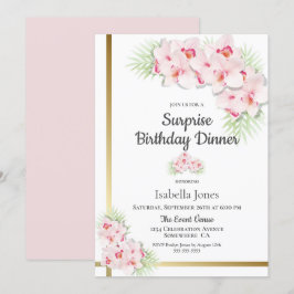 Rosa und goldene Flora Überraschung Geburtstagsess Einladung