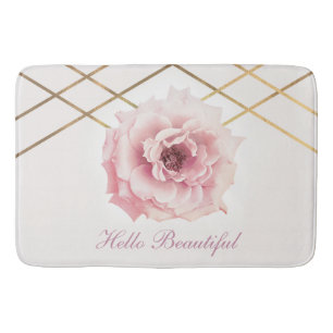 Rosa und goldene florale Pfingstrosen-Blumen-Glamo Badematte