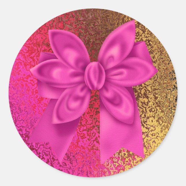 Rosa und goldene Fohlen mit rosa Bow Runder Aufkleber (Vorderseite)