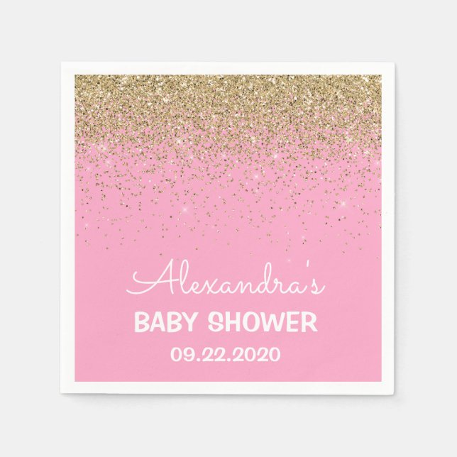 Rosa und goldene Funkelnd Glitzer Kinderdusche Serviette (Vorderseite)