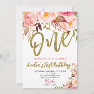 Rosa und goldene Girls zum ersten Geburtstag, Boho Einladung
