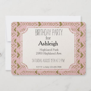 Rosa und goldene Glam Pfeile Geburtstag Einladung