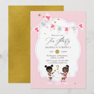 Rosa und goldene Glitter-Geburtstags-Teeparty für Einladung