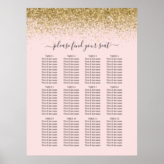 Rosa und goldene Glitzer Hochzeitskarte Poster (Vorne)
