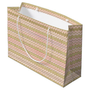 Rosa und goldene Glitzer Wavy Stripes Große Geschenktüte
