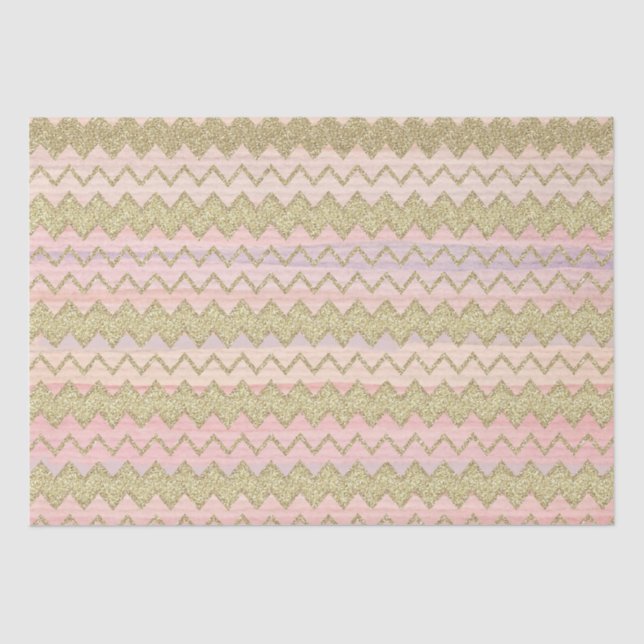Rosa und goldene Glitzer Wavy Stripes Seidenpapier (Vorderseite)