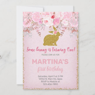 Rosa und goldene Hase Mädchen Geburtstagseinladung Einladung