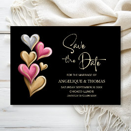 Rosa und goldene Herzen Hochzeit – Termin vormerke Save The Date