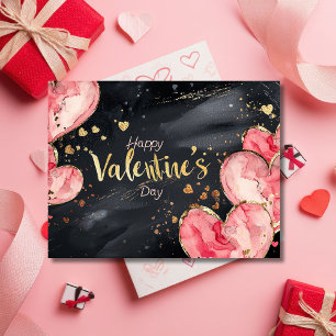 Rosa und goldene Herzen im dunkelgelben Valentinst Postkarte