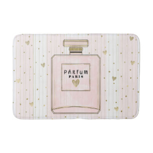 Rosa und goldene Herzen Paris Parfum Chic Mode Badematte