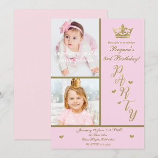 Rosa und goldene Herzen Prinzessin Crown 2 Foto Pa Einladung