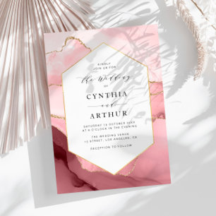 Rosa und goldene Hochzeit im eleganten Rahmen Einladung