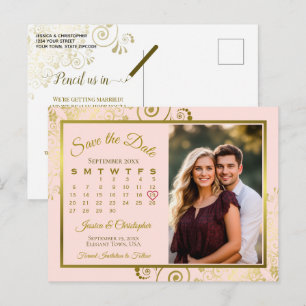 Rosa und goldene Hochzeit Speichern Sie das Foto D Ankündigungspostkarte