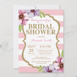 Rosa und Goldene Hochzeitseinladung Floral Einladung