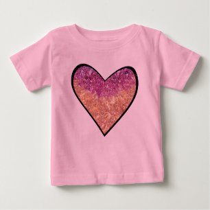 Rosa und goldene Imitate Glitzer Herz Baby T-shirt