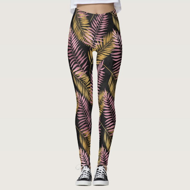 Rosa und goldene Leoparden Leggings (Vorderseite)