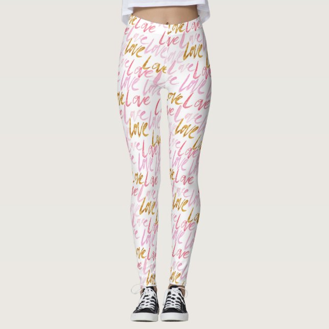 Rosa und goldene LIEBE Frauen Leggings (Vorderseite)