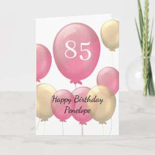 Rosa und goldene Luftballons 85. Geburtstagskarte Karte