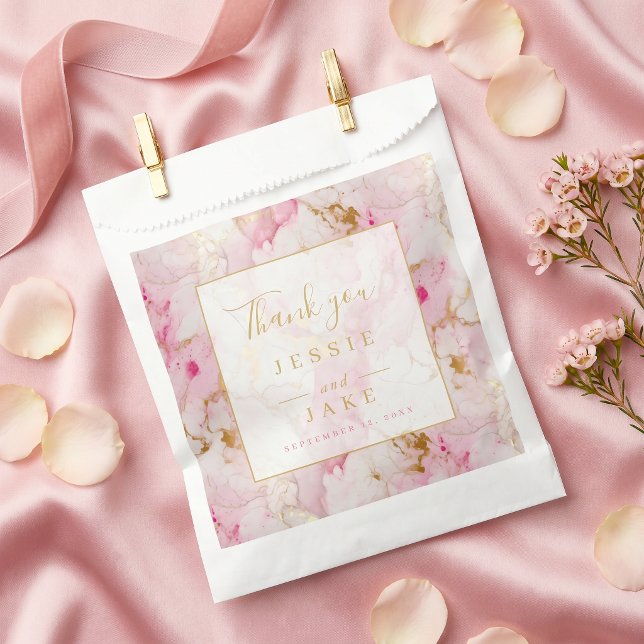 Rosa und goldene Marmor-Hochzeit Geschenktütchen (Pink and gold marble wedding favor bag)