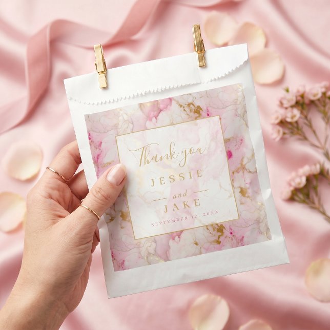 Rosa und goldene Marmor-Hochzeit Geschenktütchen (Pink and gold marble wedding favor bag)