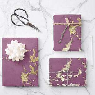 rosa und goldene Marmorverkleidung Geschenkpapier Set