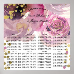 Rosa und goldene moderne Blumenaquarell-Sitzordnun Poster