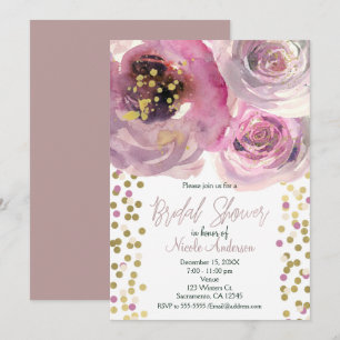 Rosa und goldene moderne Floral-Aquarell-Brautpart Einladung