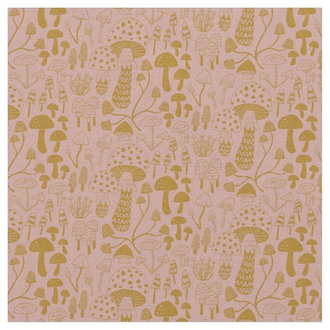 Rosa und goldene Mushroom-Stoffe Stoff (Nahaufnahme)