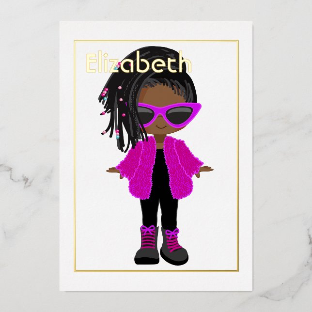 Rosa und goldene Neon Afrikanischer Geburtstag Folieneinladung (Vorderseite)