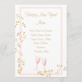 Rosa und goldene Neujahrskarte mit Champagnertoast Menükarte