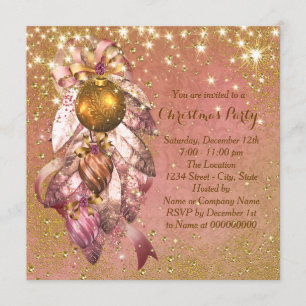 Rosa und Goldene Ornamente Weihnachtsfeier Einladung