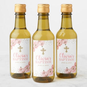 Rosa und goldene Peony Floral Taufen Mini Weinkart Weinetikett
