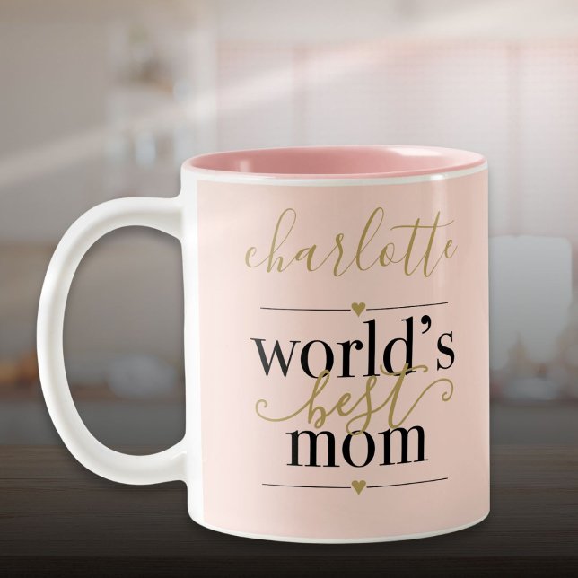Rosa und goldene Personalisierte Welt Beste Mama Zweifarbige Tasse (Blush Pink and Gold Personalized Worlds Best Mom Two-Tone Coffee Mug)