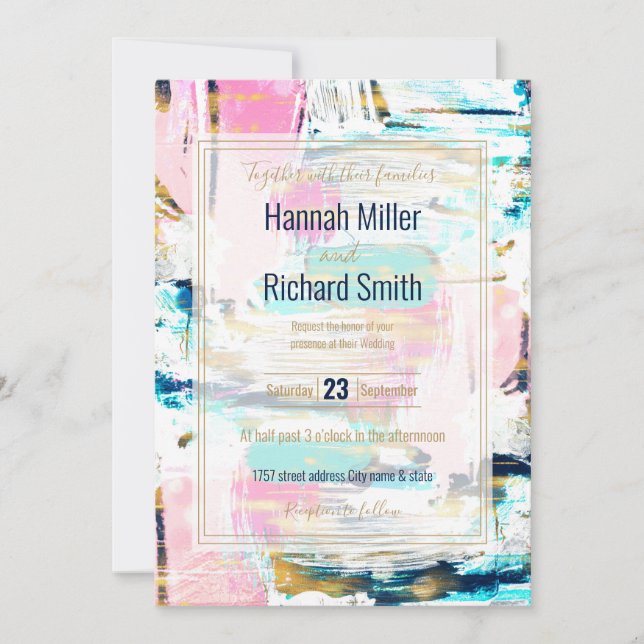 Rosa und goldene Pinselstriche Einladung (Vorderseite)