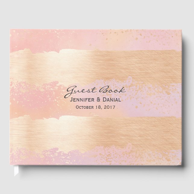 Rosa und goldene Pinselstriche für das Gästebuch (Vorderseite)