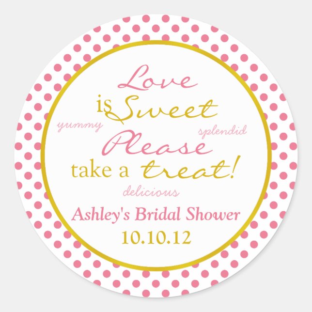 Rosa und goldene Polka Dot Candy Buffet Stickers (Vorderseite)