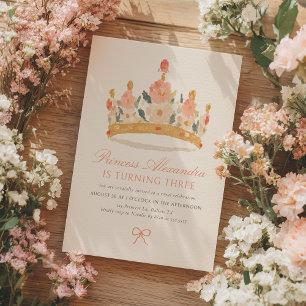 Rosa und goldene Princess Crown Fairytale Geburtst Einladung