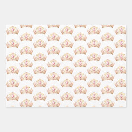Rosa und goldene Prinzessin Crown Girl 1. Geburtst Geschenkpapier Set