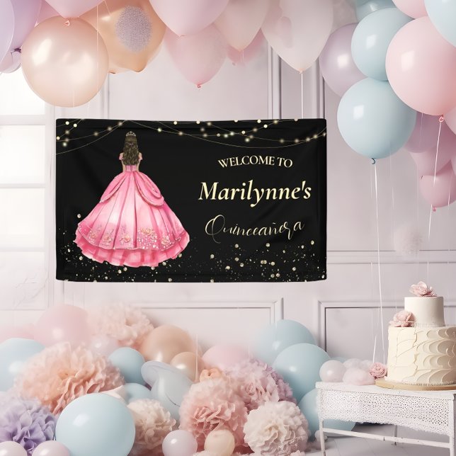 Rosa und goldene Prinzessin Quinceañera Willkommen Banner (Von Creator hochgeladen)