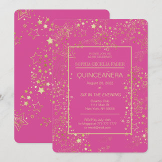 Rosa und goldene Quinceñera-Party Einladung