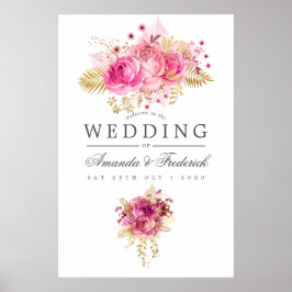 Rosa und goldene Rose - Begrüßung Poster