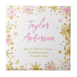 Rosa und goldene Schneeflocken Baby Birnenstatisti Fliese