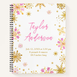 Rosa und goldene Schneeflocken Geburtsstunde Notizbuch