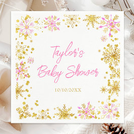 Rosa und goldene Schneeflocken Kinderdusche Serviette