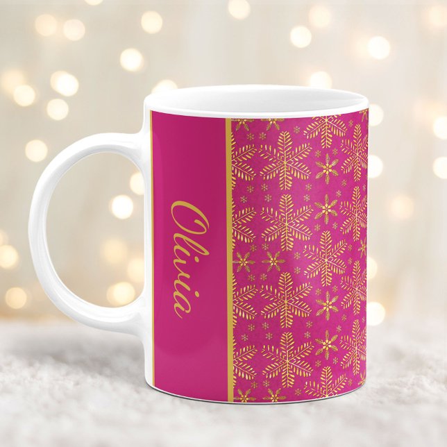Rosa und goldene Schneeflocken Weihnachten Tasse m (Von Creator hochgeladen)