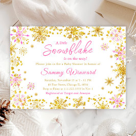 Rosa und goldene Schneeflocken Winter Baby Dusche Einladung