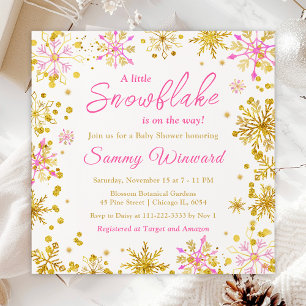Rosa und goldene Schneeflocken Winter-Baby-Party Einladung
