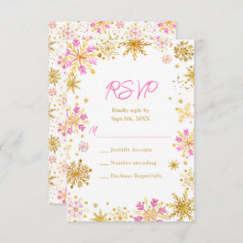 Rosa und goldene Schneeflocken Winter RSVP Karte